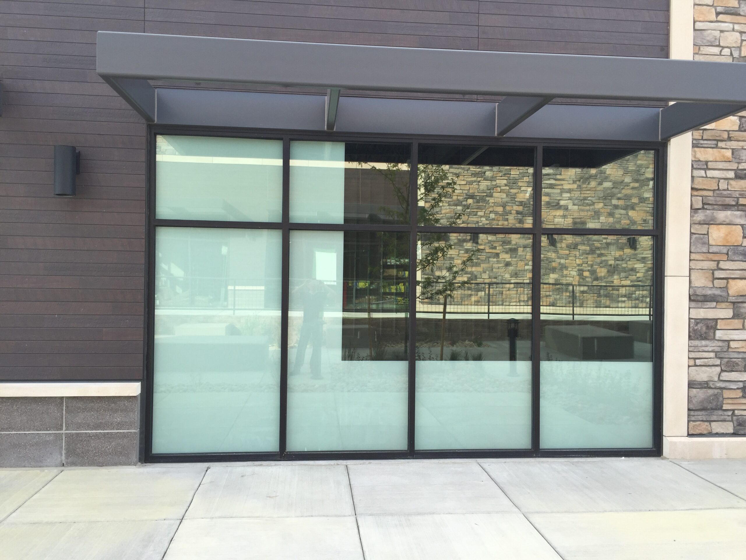 Framed exterior glass panels from the Deglare image library